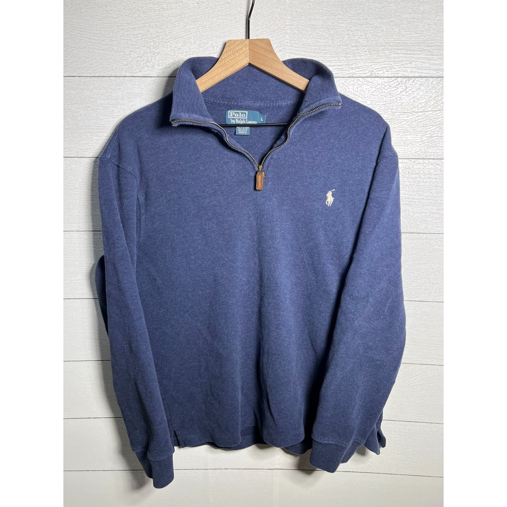 Polo Ralph Lauren Mens Large Quarter Zip Pullover Sweatshirt Blue Pony Vintage